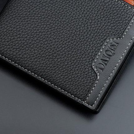 New Men's Wallet, Men's Short Wallet, Young Men's Simple and Fashionable Multi-Card Slot Pebbled Horizontal Style Spliced Wallet