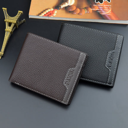 New Men's Wallet, Men's Short Wallet, Young Men's Simple and Fashionable Multi-Card Slot Pebbled Horizontal Style Spliced Wallet