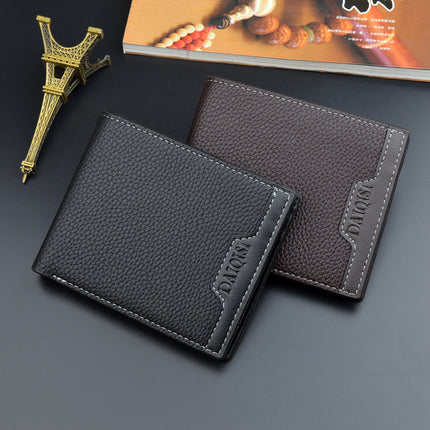 New Men's Wallet, Men's Short Wallet, Young Men's Simple and Fashionable Multi-Card Slot Pebbled Horizontal Style Spliced Wallet