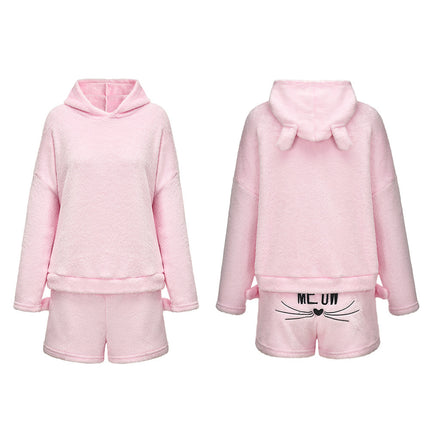 Cross-Border Women's Clothing 2018 Winter Cat Embroidered Pajamas Plush Long-Sleeved Two-Piece Home Clothes Set Manufacturer Dropshipping