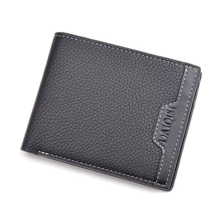 New Men's Wallet, Men's Short Wallet, Young Men's Simple and Fashionable Multi-Card Slot Pebbled Horizontal Style Spliced Wallet