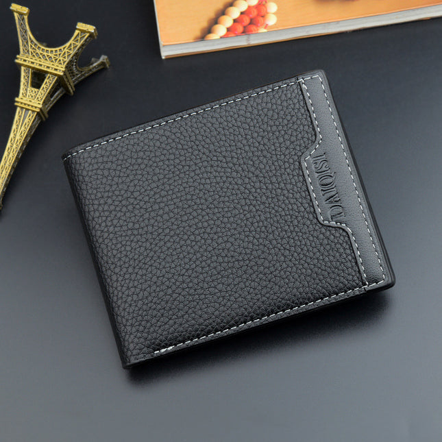 New Men's Wallet, Men's Short Wallet, Young Men's Simple and Fashionable Multi-Card Slot Pebbled Horizontal Style Spliced Wallet
