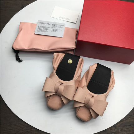 Niche Korean style new casual women's shoes round toe flat heel dancing shoes bow sheepskin single shoes egg roll loafers for women