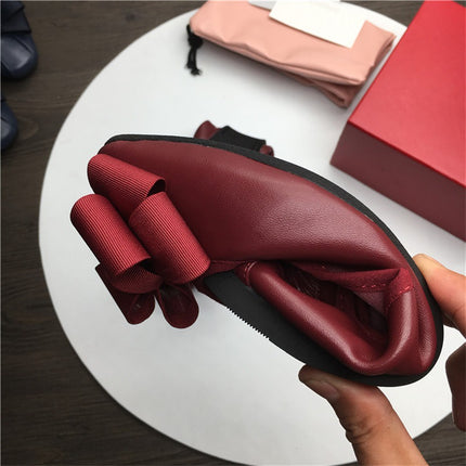 Niche Korean style new casual women's shoes round toe flat heel dancing shoes bow sheepskin single shoes egg roll loafers for women