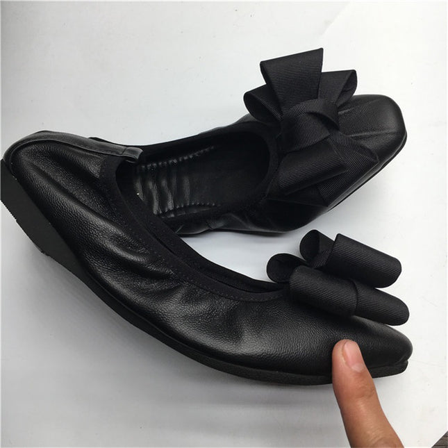 Niche Korean style new casual women's shoes round toe flat heel dancing shoes bow sheepskin single shoes egg roll loafers for women
