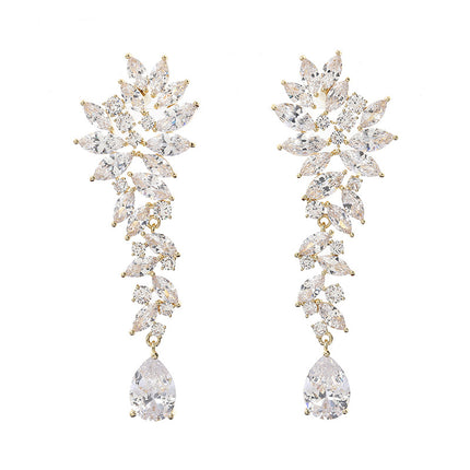 Personalized European and American style wedding wedding earrings high quality copper inlaid zircon drop earrings earrings factory wholesale direct sales