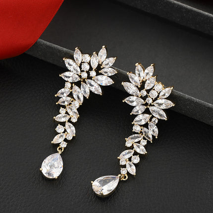 Personalized European and American style wedding wedding earrings high quality copper inlaid zircon drop earrings earrings factory wholesale direct sales