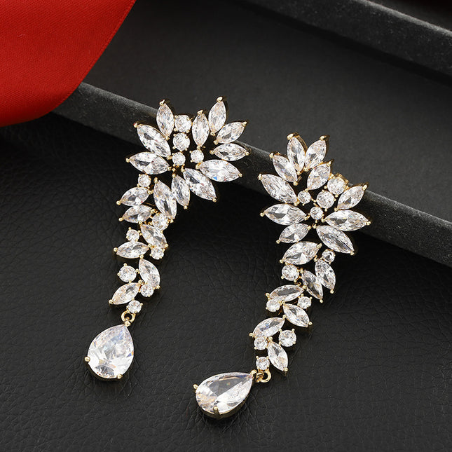 Personalized European and American style wedding wedding earrings high quality copper inlaid zircon drop earrings earrings factory wholesale direct sales