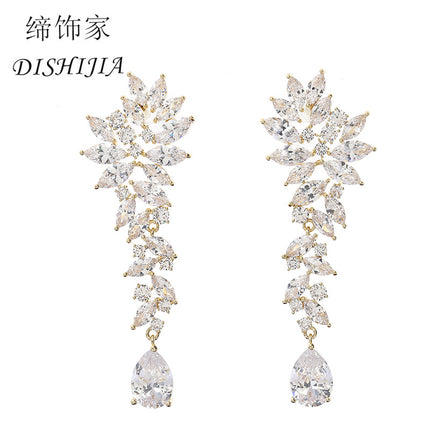 Personalized European and American style wedding wedding earrings high quality copper inlaid zircon drop earrings earrings factory wholesale direct sales