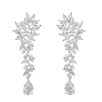 Personalized European and American style wedding wedding earrings high quality copper inlaid zircon drop earrings earrings factory wholesale direct sales