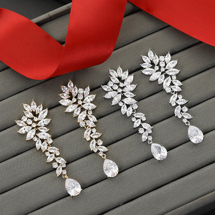 Personalized European and American style wedding wedding earrings high quality copper inlaid zircon drop earrings earrings factory wholesale direct sales