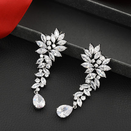 Personalized European and American style wedding wedding earrings high quality copper inlaid zircon drop earrings earrings factory wholesale direct sales