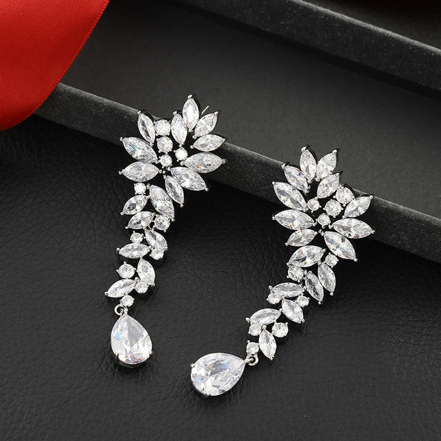 Personalized European and American style wedding wedding earrings high quality copper inlaid zircon drop earrings earrings factory wholesale direct sales