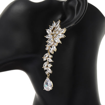 Personalized European and American style wedding wedding earrings high quality copper inlaid zircon drop earrings earrings factory wholesale direct sales