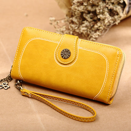 2025 Retro Hot-Selling Zipper Wallet Women's Oil Wax Leather Phone Bag Korean Style Long Clutch Card Holder Cross-Border