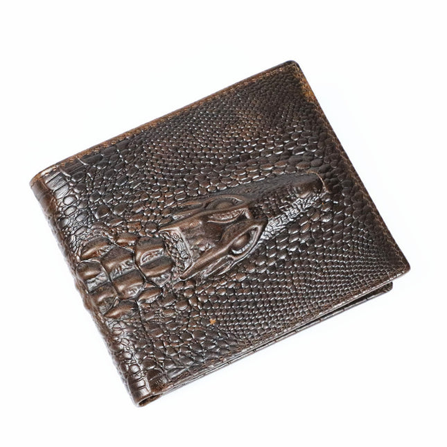 Matt Men's Leather Wallet Short Horizontal and Vertical Oil Wax Top Layer Cowhide Crocodile Head Wallet Vintage Wholesale