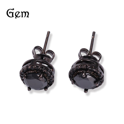 Gu Meng jewelry hip-hop new four-claw black zircon Earrings Round Square transparent zircon Earrings