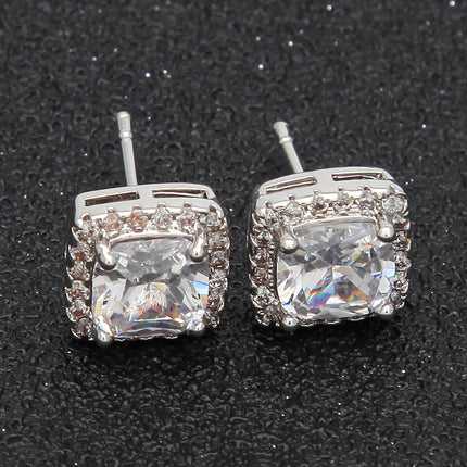 Gu Meng jewelry hip-hop new four-claw black zircon Earrings Round Square transparent zircon Earrings