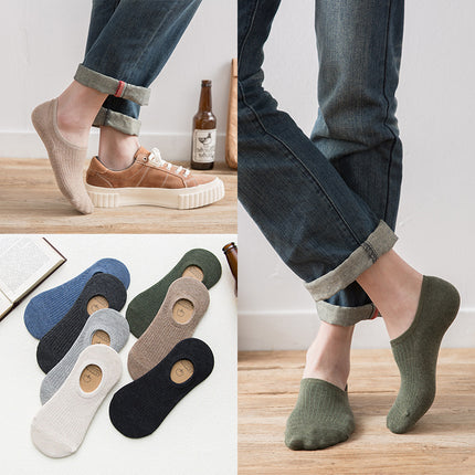 5 pairs of socks men's spring and summer solid color invisible boat Socks silicone non-slip cotton drawable all-match men's socks