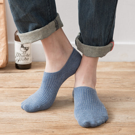5 pairs of socks men's spring and summer solid color invisible boat Socks silicone non-slip cotton drawable all-match men's socks