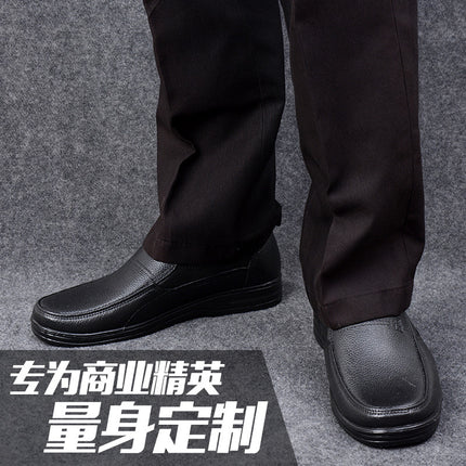 Spring and Autumn Rain Shoes Business Black Imitation Leather Waterproof Shoes Pvc Plastic Anti-Slip Work Rubber Shoes Classic Kitchen Shoes 1218