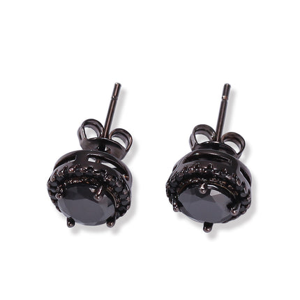 Gu Meng jewelry hip-hop new four-claw black zircon Earrings Round Square transparent zircon Earrings