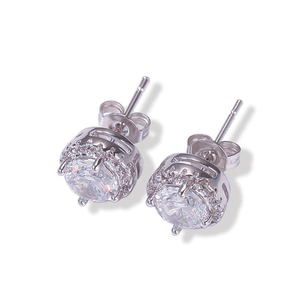 Gu Meng jewelry hip-hop new four-claw black zircon Earrings Round Square transparent zircon Earrings