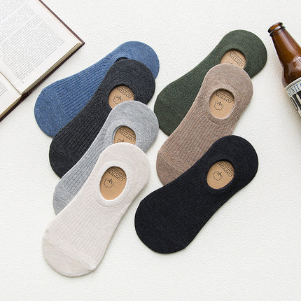 5 pairs of socks men's spring and summer solid color invisible boat Socks silicone non-slip cotton drawable all-match men's socks