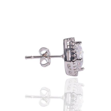 Gu Meng jewelry hip-hop new four-claw black zircon Earrings Round Square transparent zircon Earrings