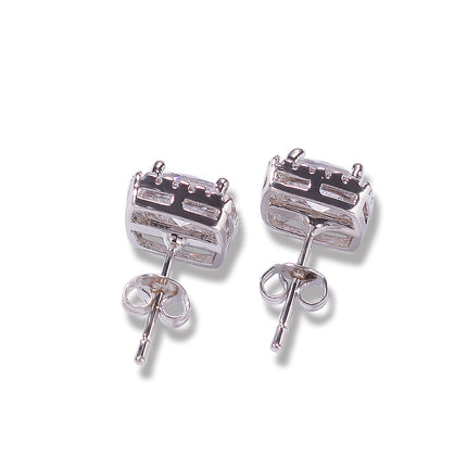 Gu Meng jewelry hip-hop new four-claw black zircon Earrings Round Square transparent zircon Earrings