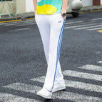 Men's thin pants white pull three blue strips / M
