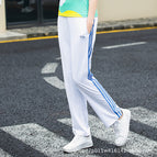 Women's thin pants white pull three basket strips / M
