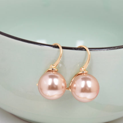 Simple and Versatile Tassel Design Earrings, Elegant Red Pearl Earrings, Available in Three Colors, 14mm Imitation Pearl Earrings