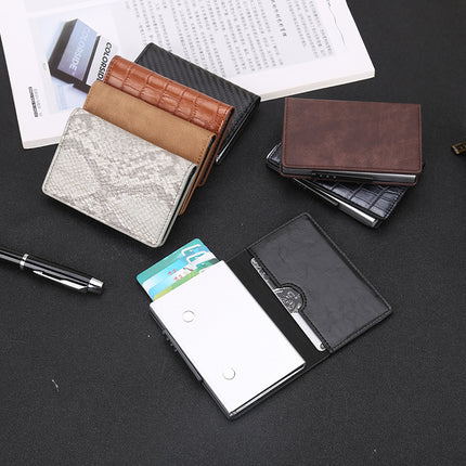 Leather Card Holder Aluminum Alloy Anti-Theft Side Push Credit Card Box Fashion Creative Stylish Men's Magnetic Card Holder Card Holder