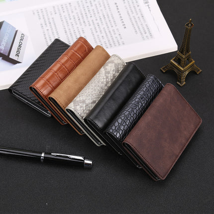 Leather Card Holder Aluminum Alloy Anti-Theft Side Push Credit Card Box Fashion Creative Stylish Men's Magnetic Card Holder Card Holder