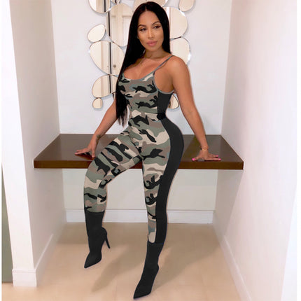 Cross-Border E-Commerce Independent Station Wish Hot Product European and American Sexy Backless Camouflage Fashion Casual Suit Jumpsuit