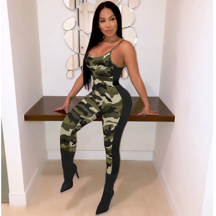 Cross-Border E-Commerce Independent Station Wish Hot Product European and American Sexy Backless Camouflage Fashion Casual Suit Jumpsuit