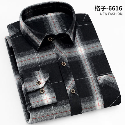 Spring New Men's Brushed Plaid Long-Sleeved Shirt, Cross-Border European and American Amazon Best-Selling Non-Iron Shirt, British Style
