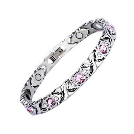 Cross-border e-commerce for stainless steel diamond bracelet ladies titanium steel magnet jewelry lovers bracelet in stock wholesale