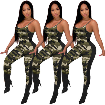 Cross-Border E-Commerce Independent Station Wish Hot Product European and American Sexy Backless Camouflage Fashion Casual Suit Jumpsuit