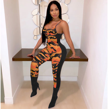 Cross-Border E-Commerce Independent Station Wish Hot Product European and American Sexy Backless Camouflage Fashion Casual Suit Jumpsuit