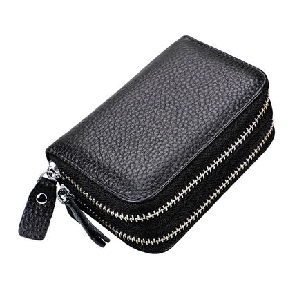 Genuine Leather Card Holder rfid organ card holder women's Korean-style double zipper card holder in stock coin purse one-piece delivery