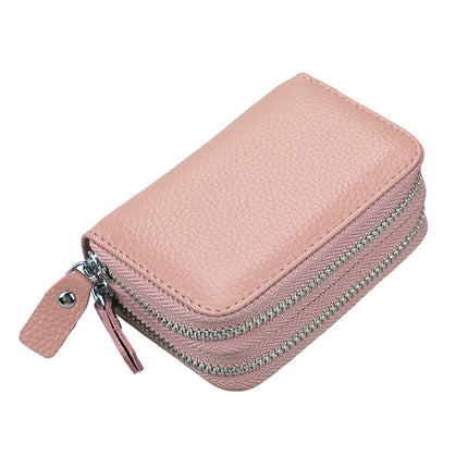 Genuine Leather Card Holder rfid organ card holder women's Korean-style double zipper card holder in stock coin purse one-piece delivery