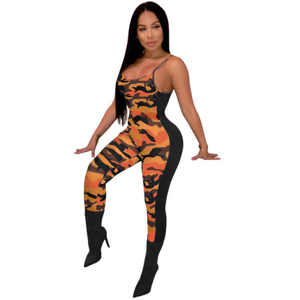 Cross-Border E-Commerce Independent Station Wish Hot Product European and American Sexy Backless Camouflage Fashion Casual Suit Jumpsuit