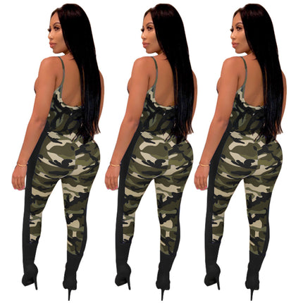 Cross-Border E-Commerce Independent Station Wish Hot Product European and American Sexy Backless Camouflage Fashion Casual Suit Jumpsuit