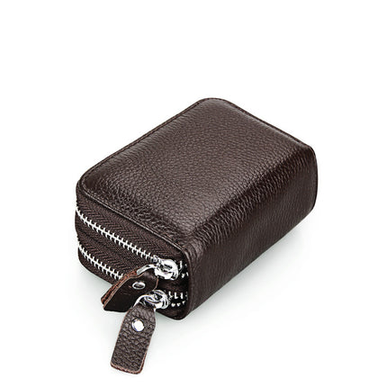 Genuine Leather Card Holder rfid organ card holder women's Korean-style double zipper card holder in stock coin purse one-piece delivery