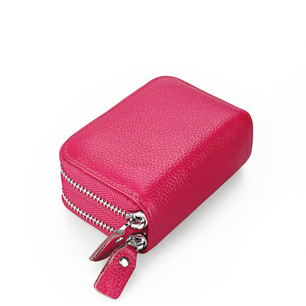 Factory Customized New Genuine Leather Card Holder with Multiple Card Slots, Accordion-Style Double Zipper Card Case, Rfid Coin Purse, Wholesale in Stock