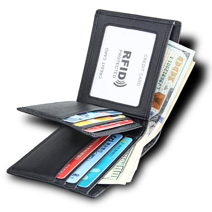 Guangzhou Manufacturer Men's Short Genuine Leather Wallet First Layer Cowhide Leather Wallet Plain Multi-Card Slot Wallet Customization