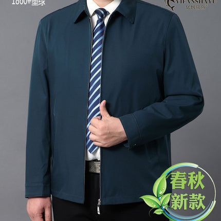 New spring and autumn men's jacket cotton straight tube solid color middle-aged lapel coat zipper men's factory wholesale