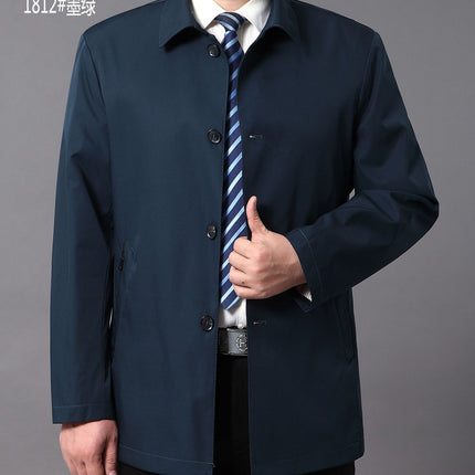 New spring and autumn men's jacket cotton straight tube solid color middle-aged lapel coat zipper men's factory wholesale